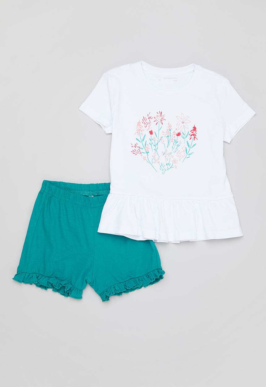 Superbalist Kids - Frill detail pj set - white & jade