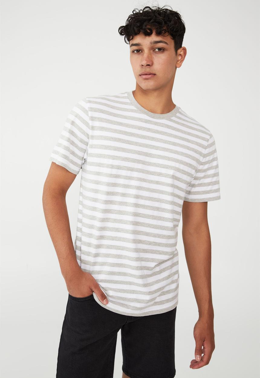 Cotton On - Organic stripe t-shirt - grey marle 50 50 stripe