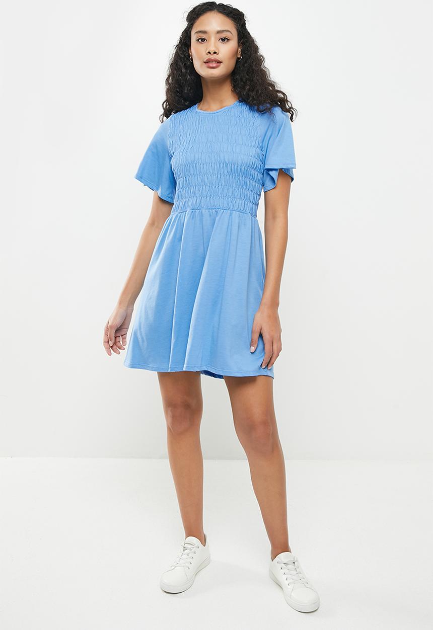 Jacqueline de Yong - Carlie frulla short sleeve smock dress - azure blue