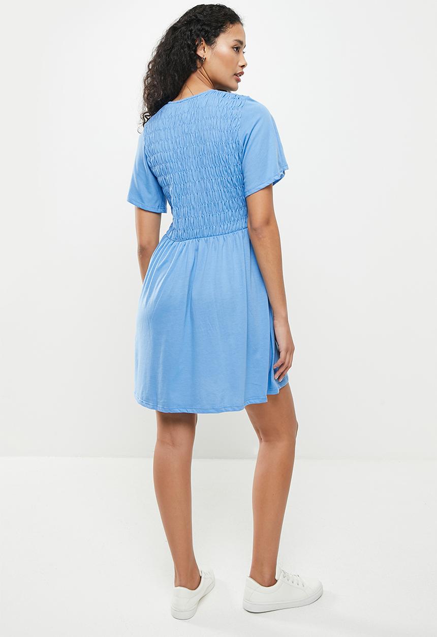 Jacqueline de Yong - Carlie frulla short sleeve smock dress - azure blue