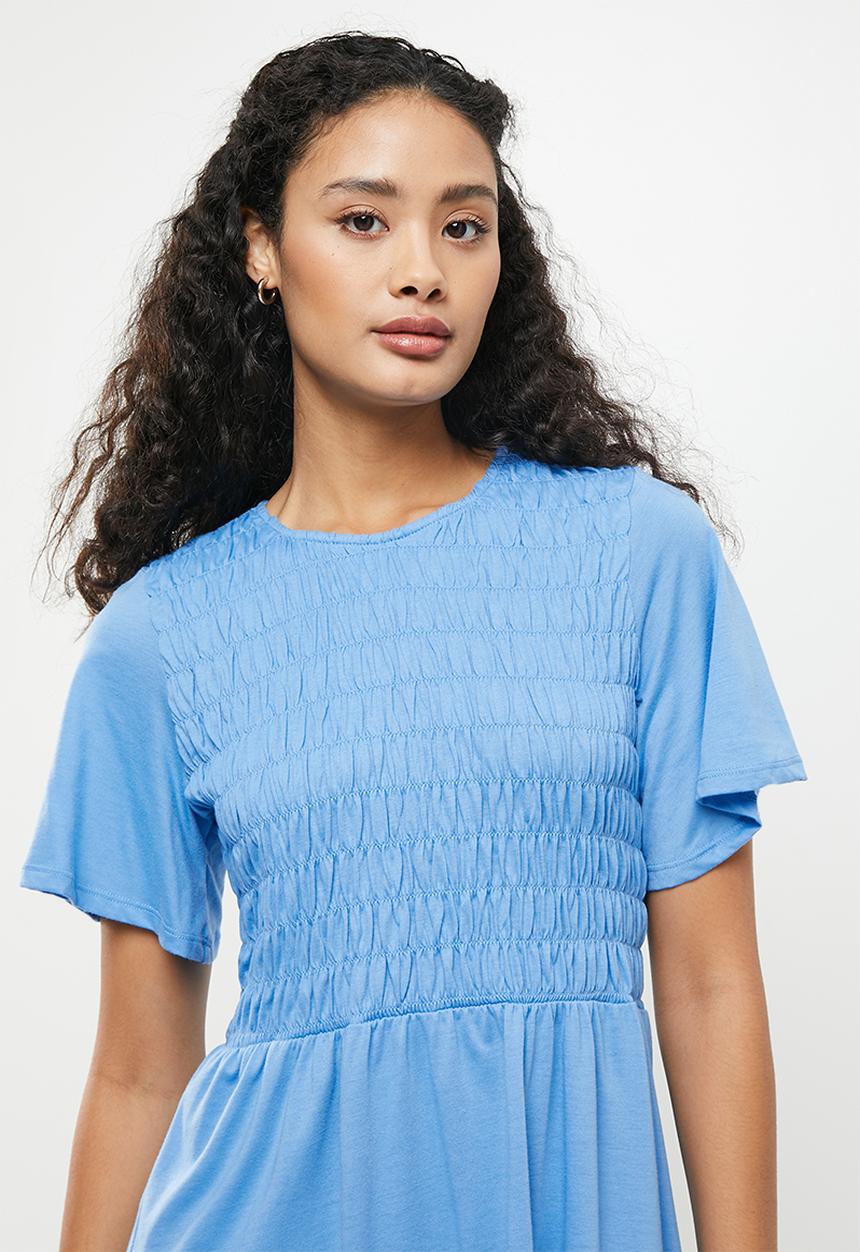 Jacqueline de Yong - Carlie frulla short sleeve smock dress - azure blue