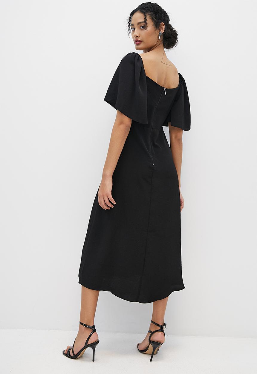MILLA - Flutter sleeve midi dress - black