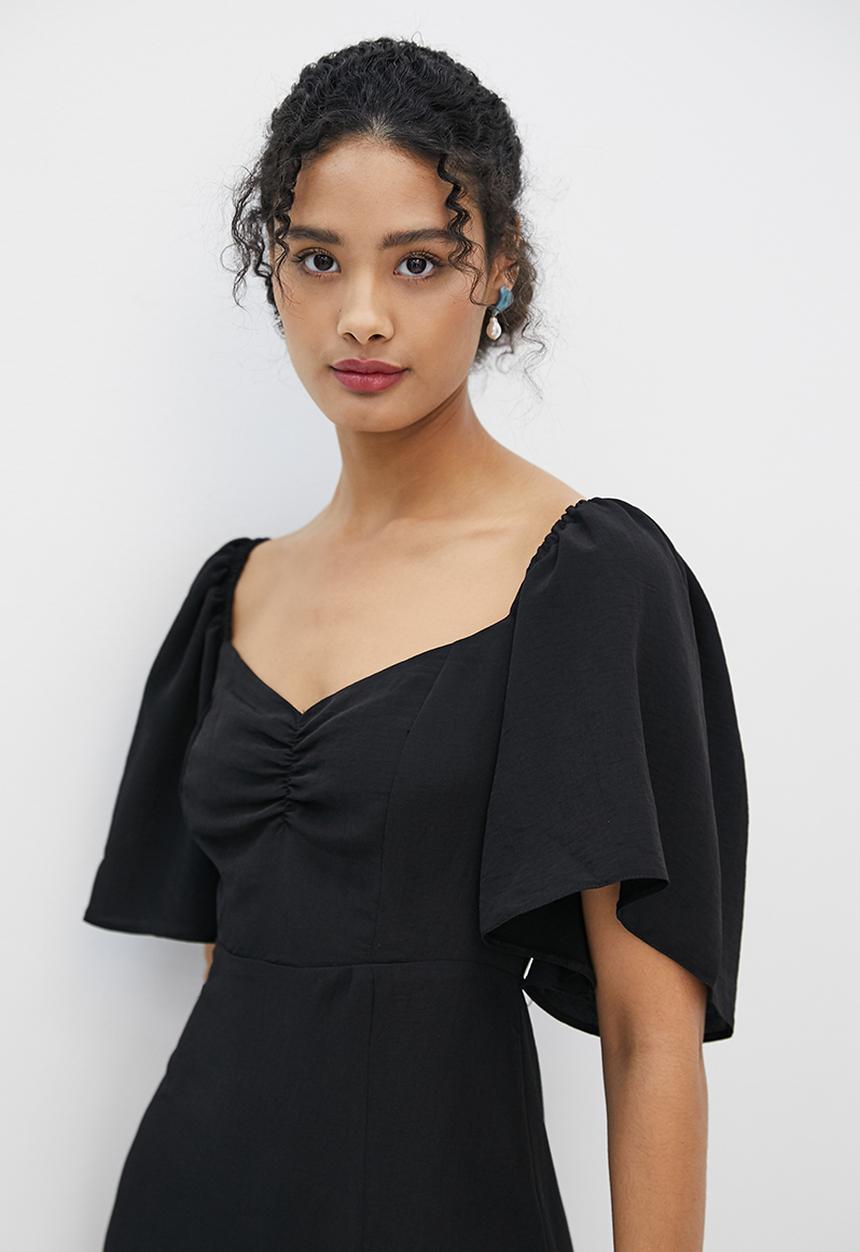 MILLA - Flutter sleeve midi dress - black