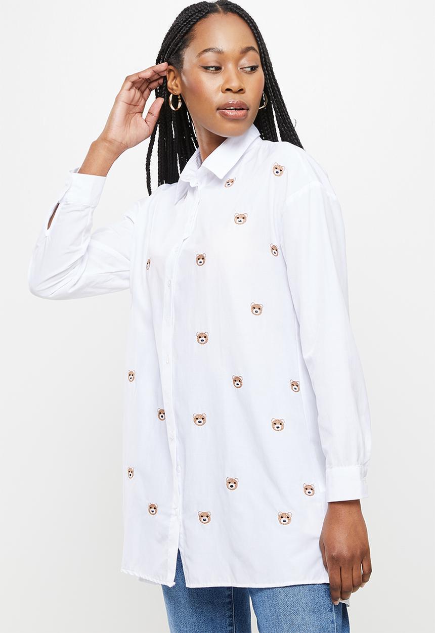 Trendyol - Embroidery detailed long back woven shirt - white