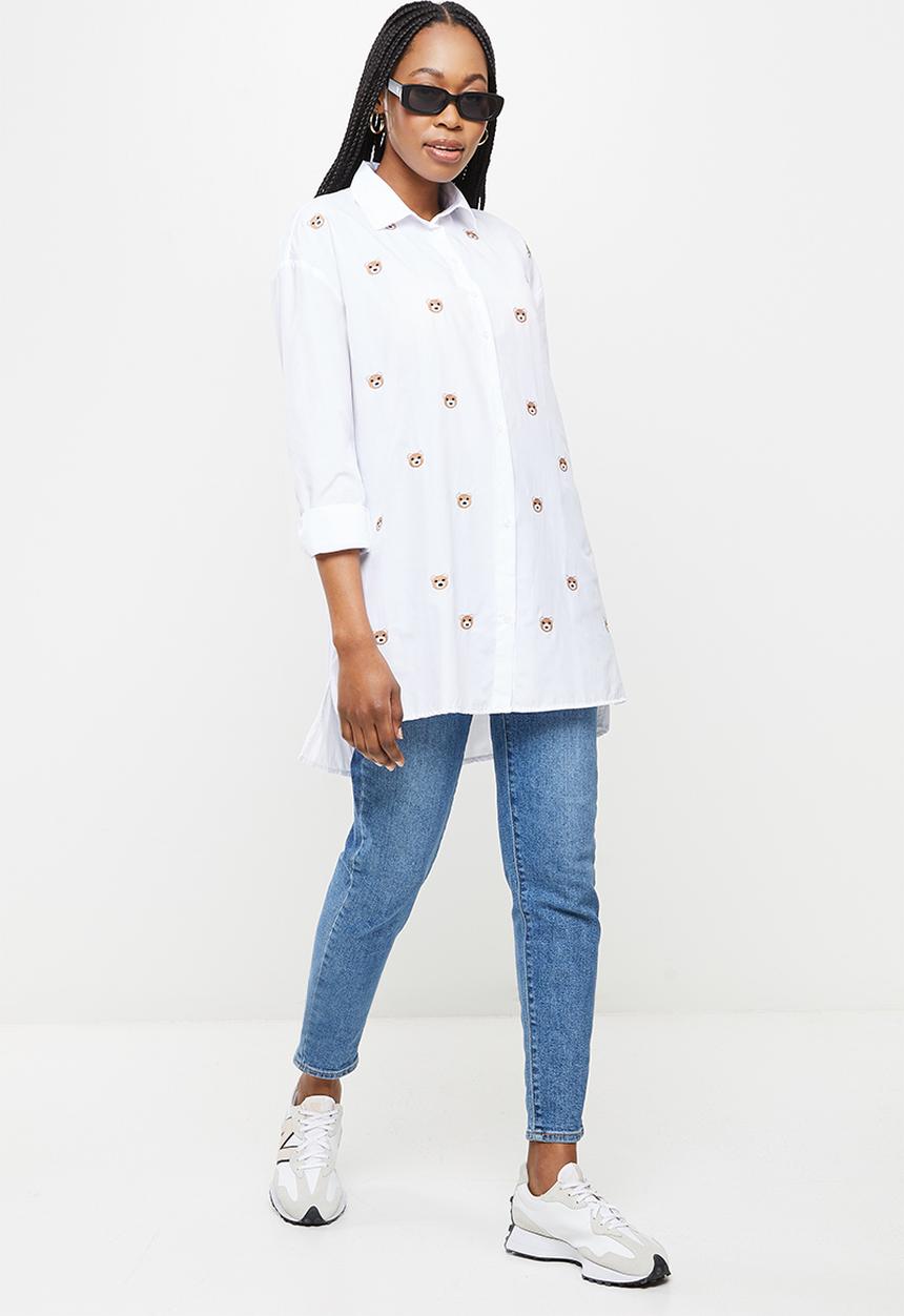 Trendyol - Embroidery detailed long back woven shirt - white
