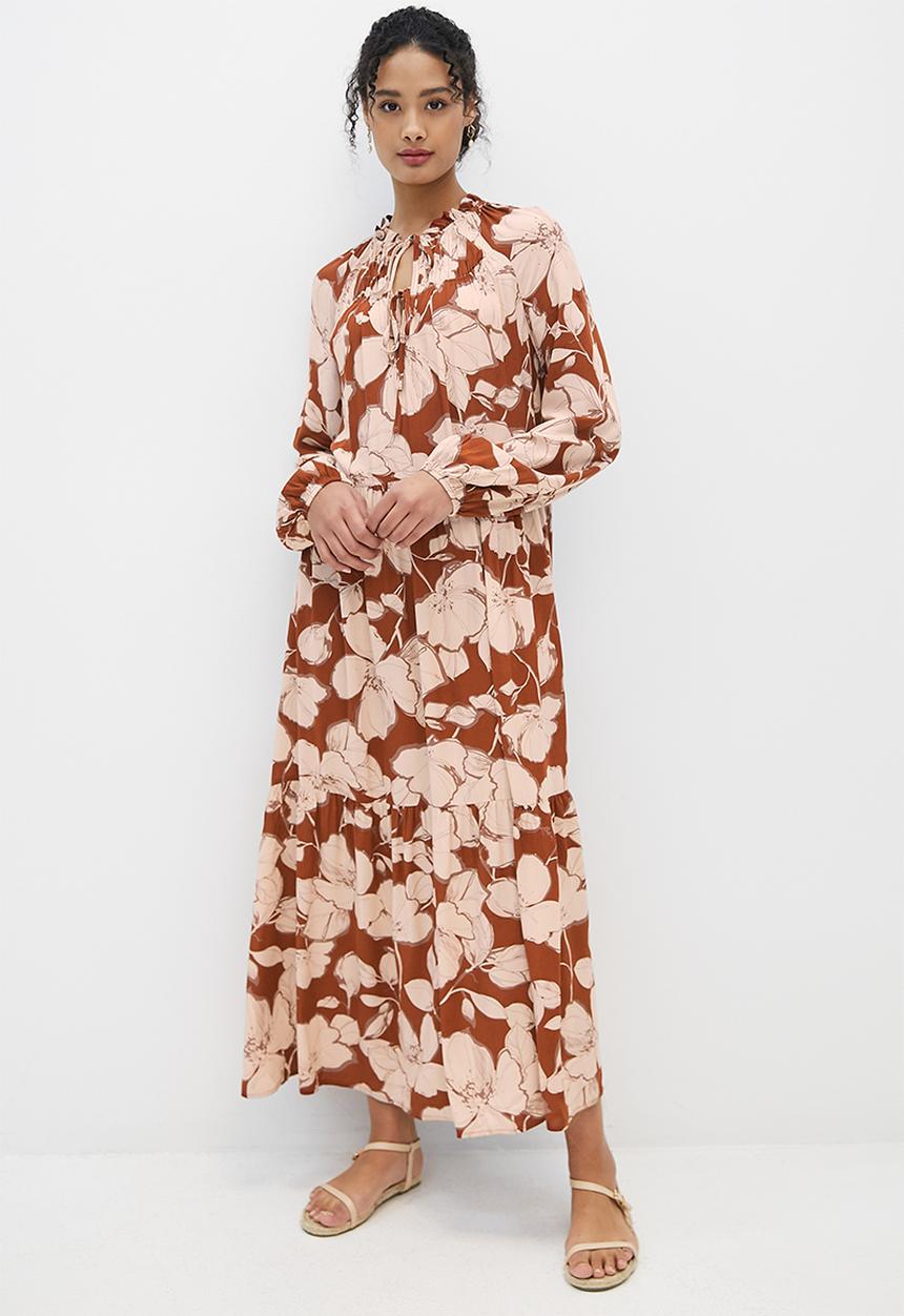 MILLA - Tie detail tiered maxi dress - rust 