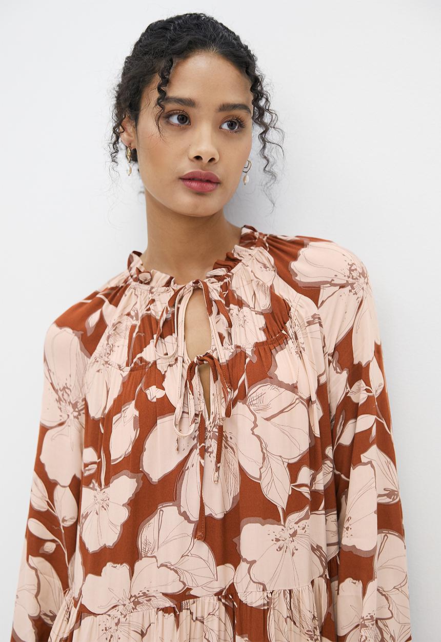 MILLA - Tie detail tiered maxi dress - rust 