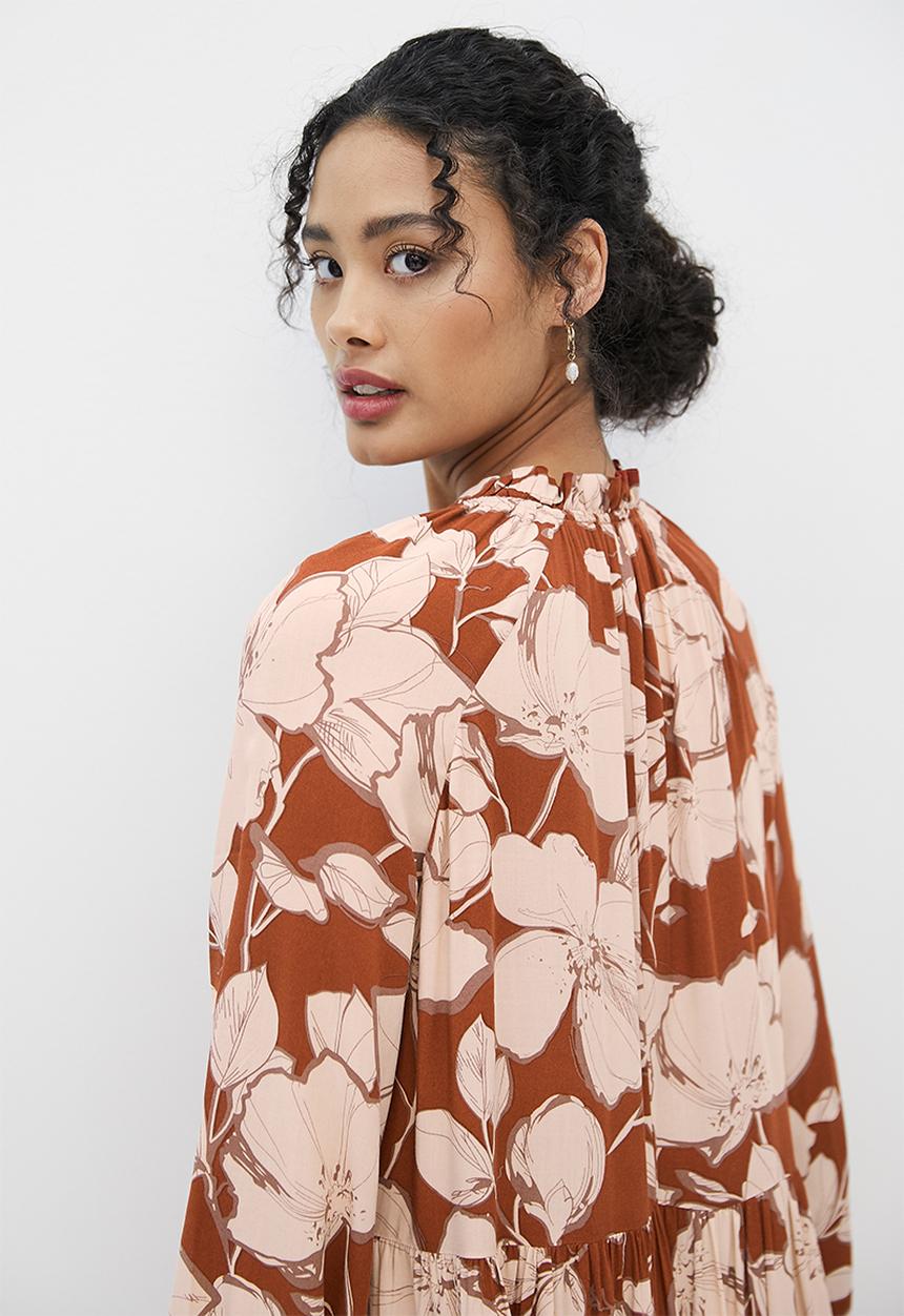 MILLA - Tie detail tiered maxi dress - rust 