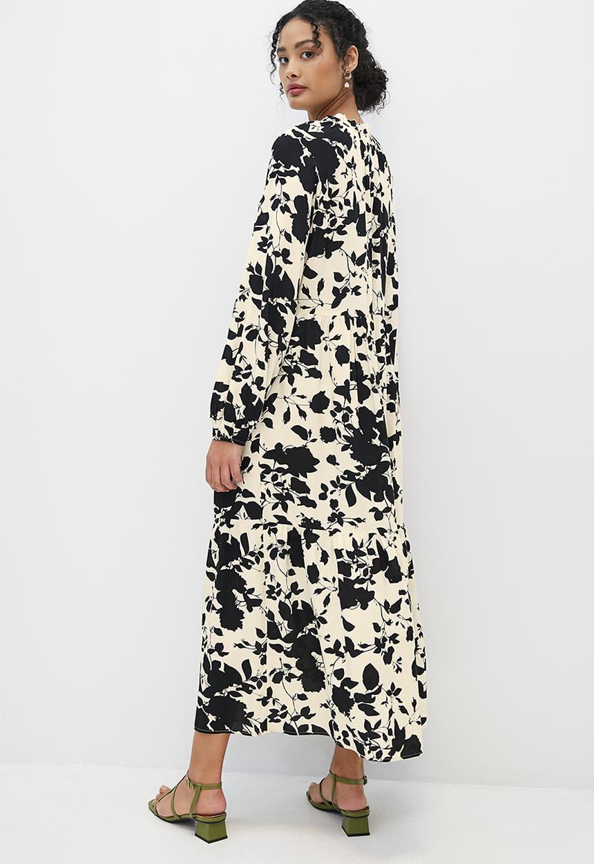MILLA - Tie detail tiered maxi dress - ivory & black 