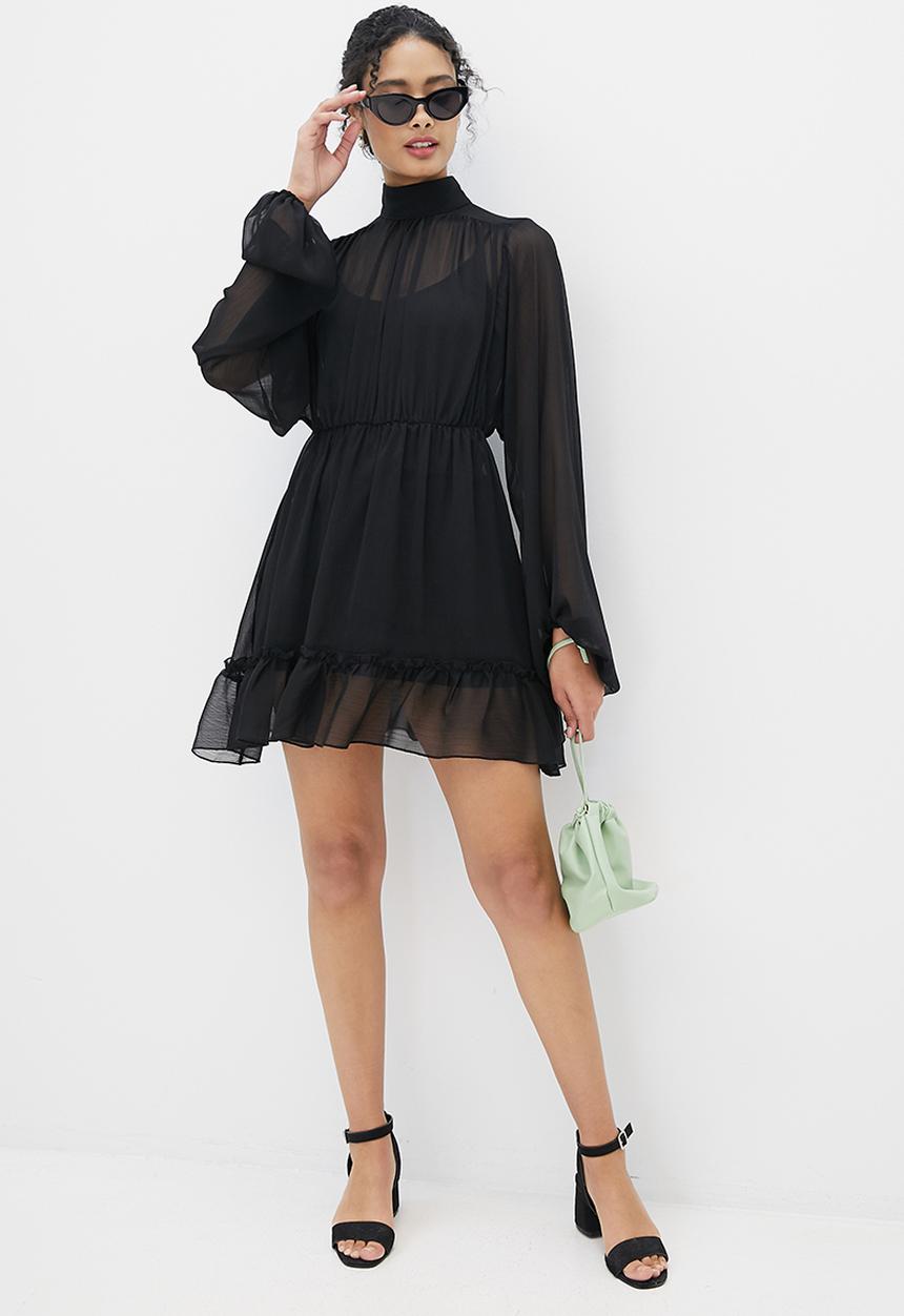 MILLA - Balloon sleeve dress - black