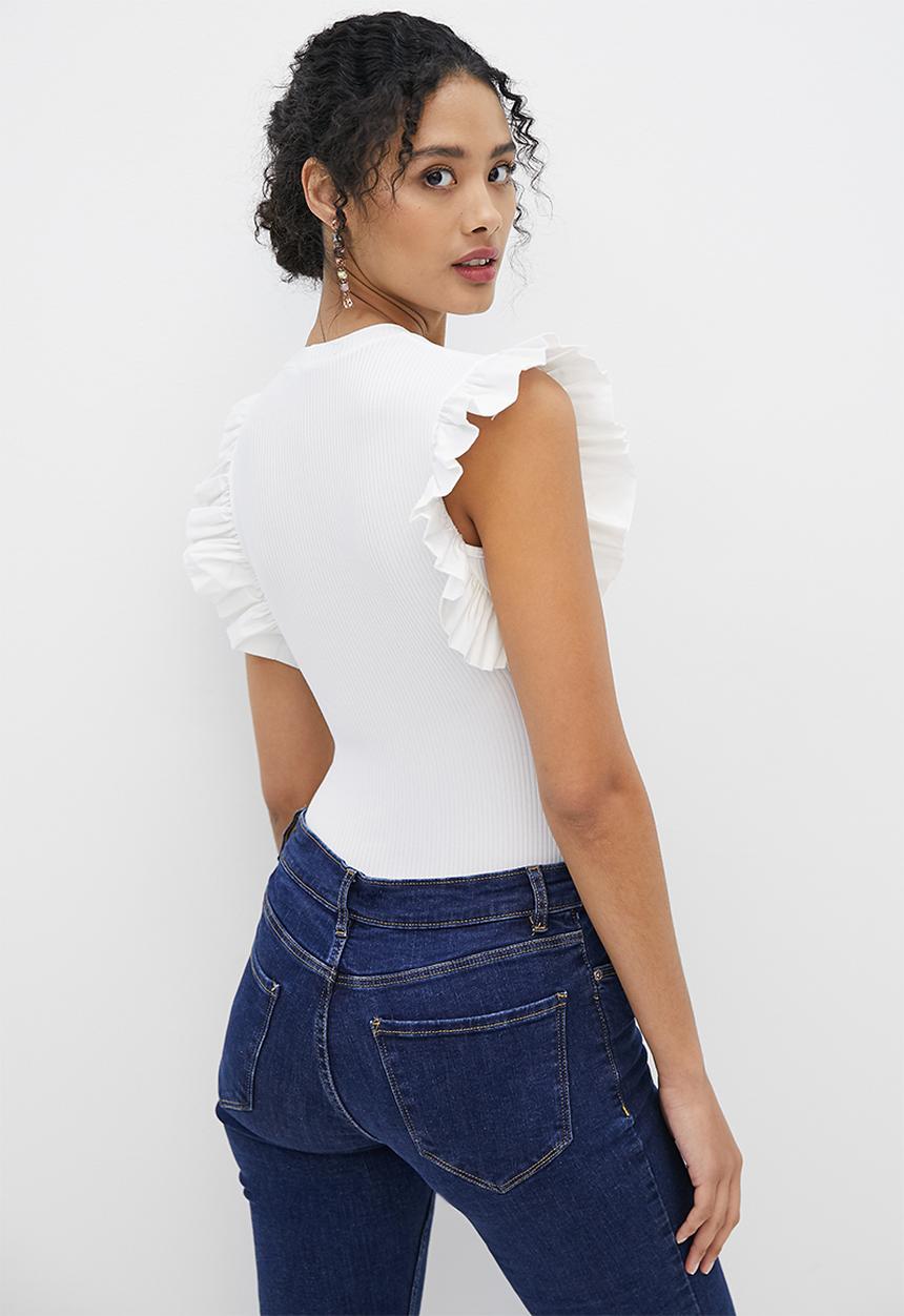 MILLA - Combo ruffle rib bodysuit - ivory