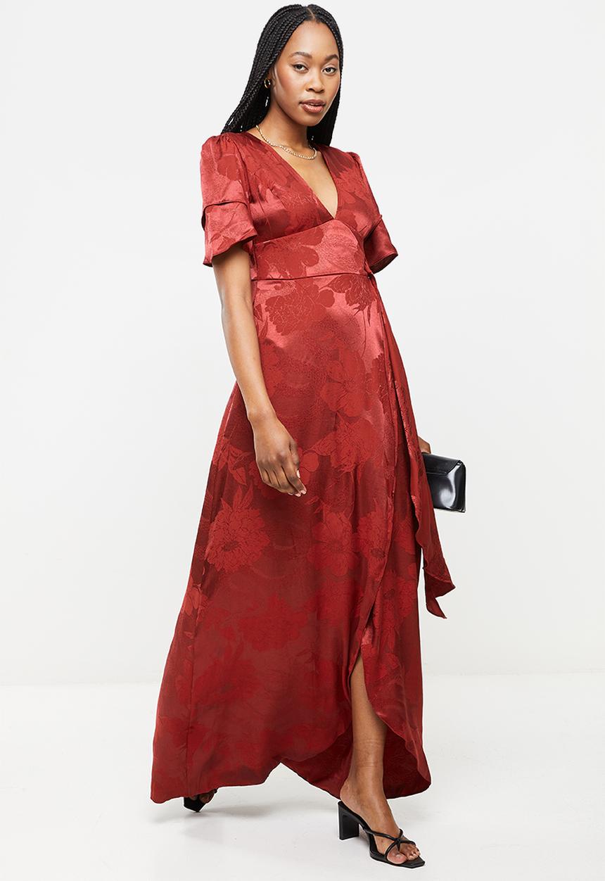 Trendyol - Sleeve detailed satin dress - burgundy