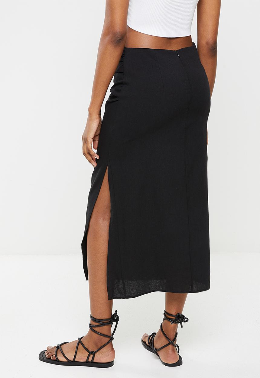 Trendyol - Straight side slit midi skirt - black