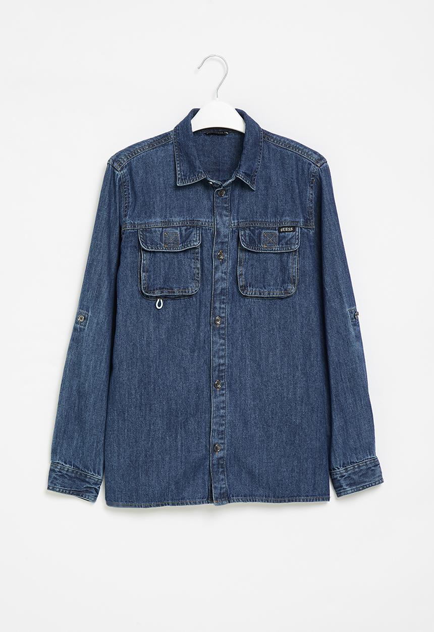 GUESS - Kids denim adjustable long sleeve shirt - blue