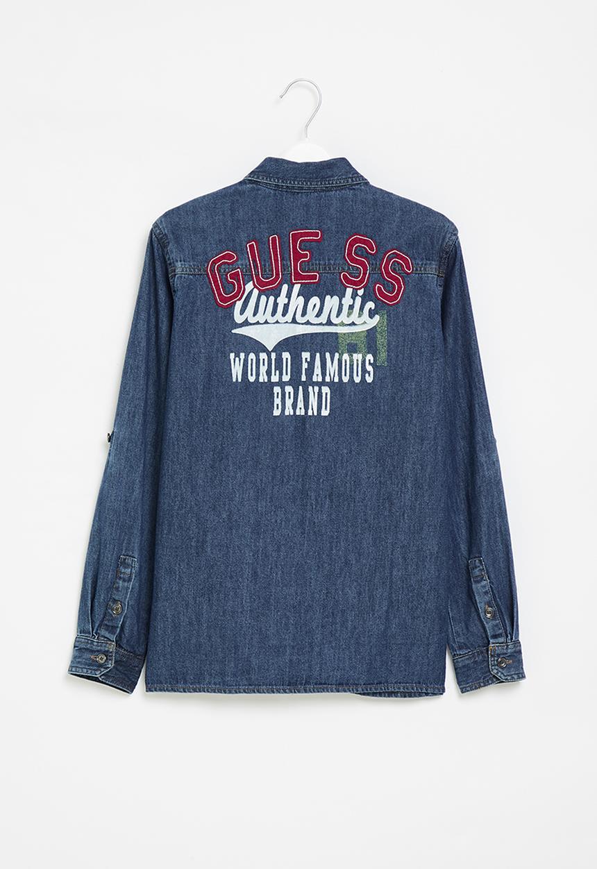GUESS - Kids denim adjustable long sleeve shirt - blue