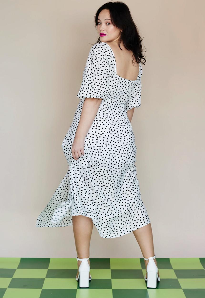 Me&B - Spot bodice tea dress - white & black