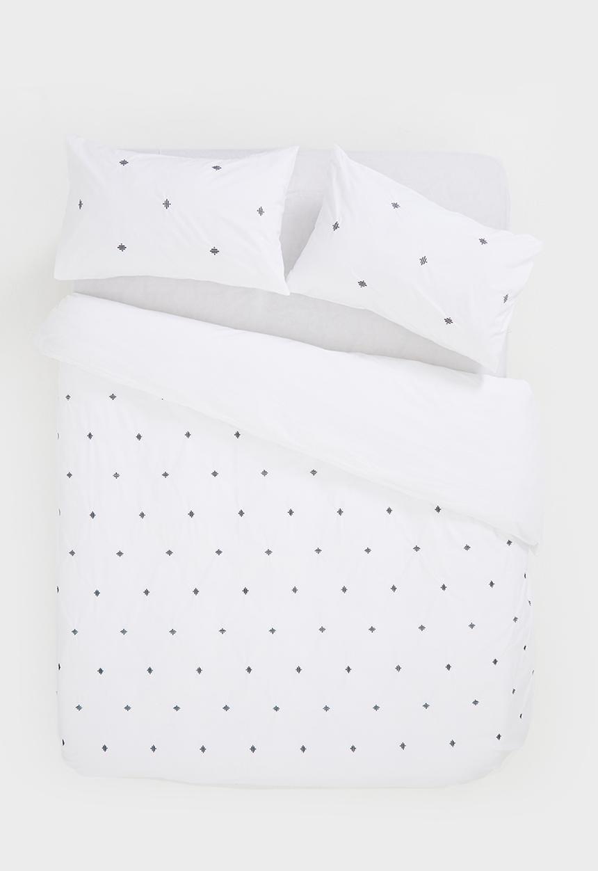 Sixth Floor - Carto cotton embroidered duvet set - white & grey