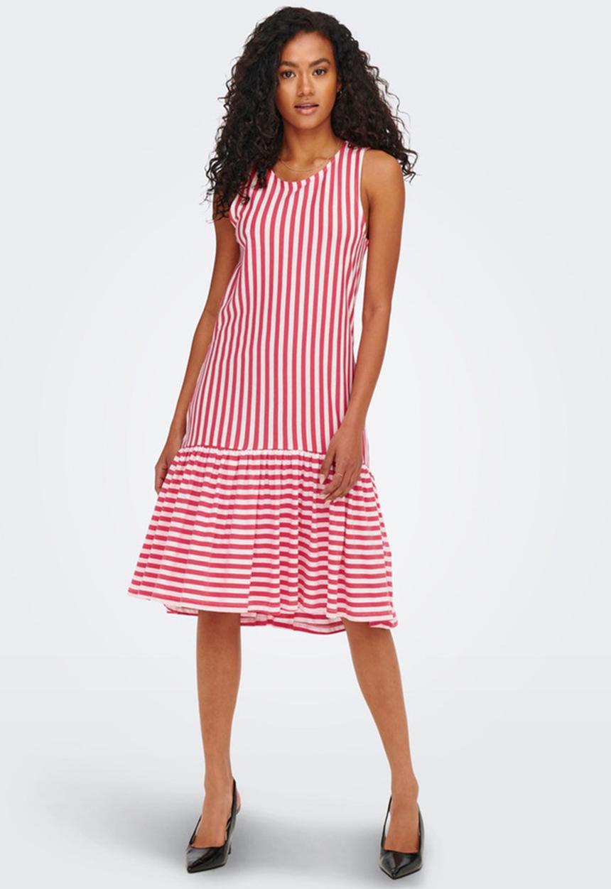 ONLY - Fiona sleeveless dress - geranium/cloud dancer stripes