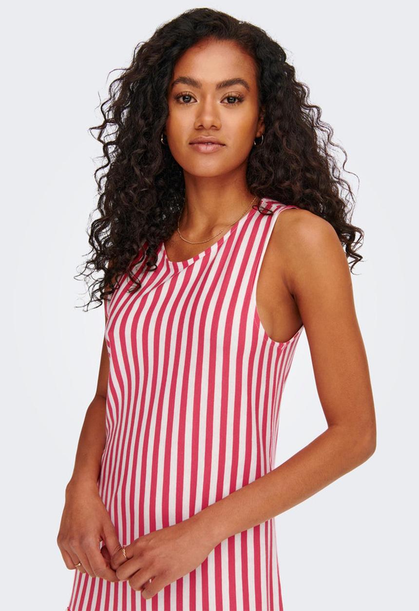 ONLY - Fiona sleeveless dress - geranium/cloud dancer stripes