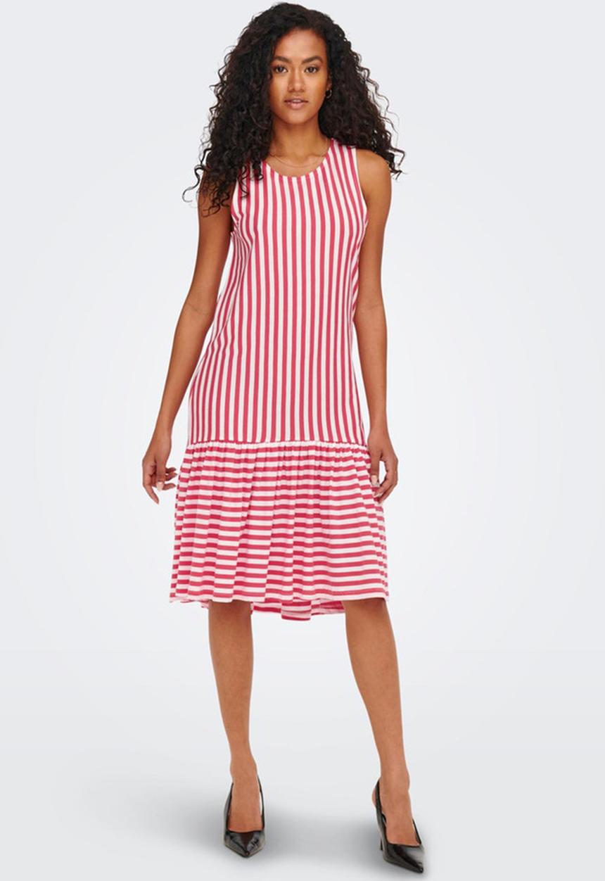ONLY - Fiona sleeveless dress - geranium/cloud dancer stripes