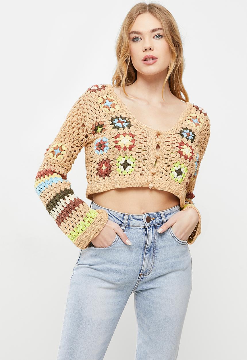 Cotton On - Crochet multi cardi - retro brown 