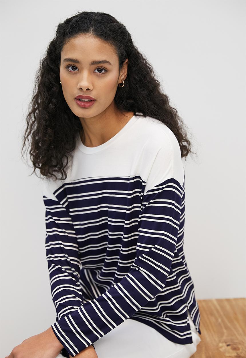 edit - Bretton stripe boxy tee - milk & navy