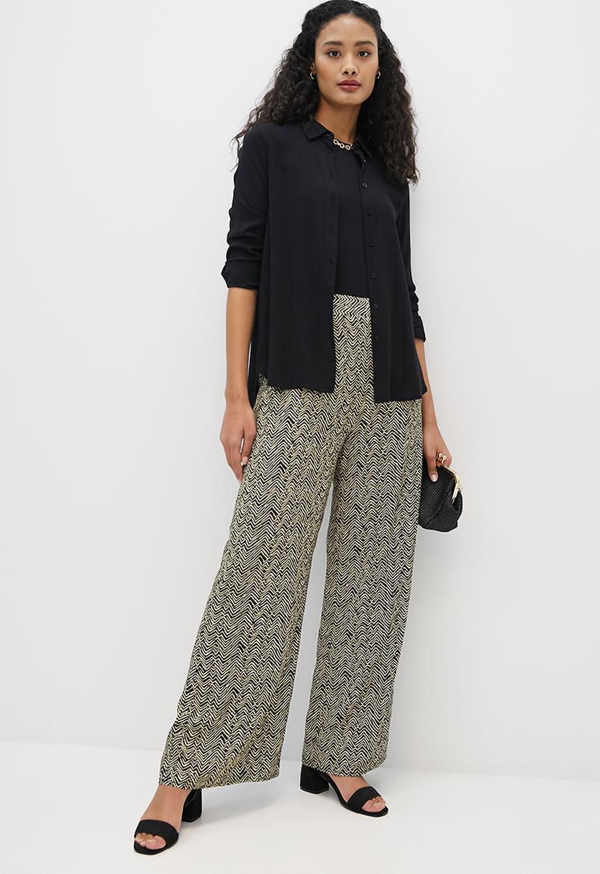 edit - Printed high-waist pallazzo - neutral & black