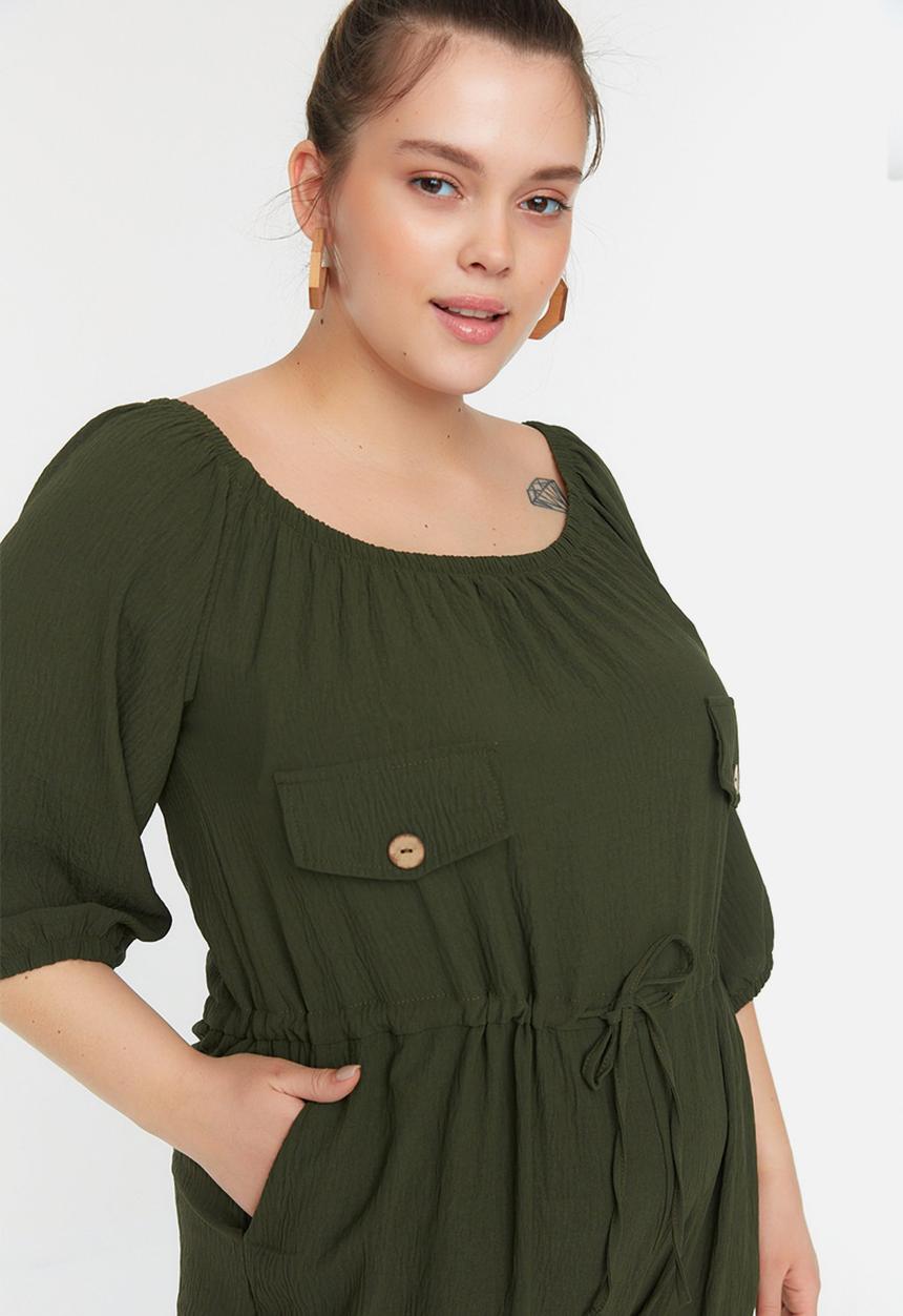 Trendyol - Plus tie waist pocket detail jumpsuit - khaki