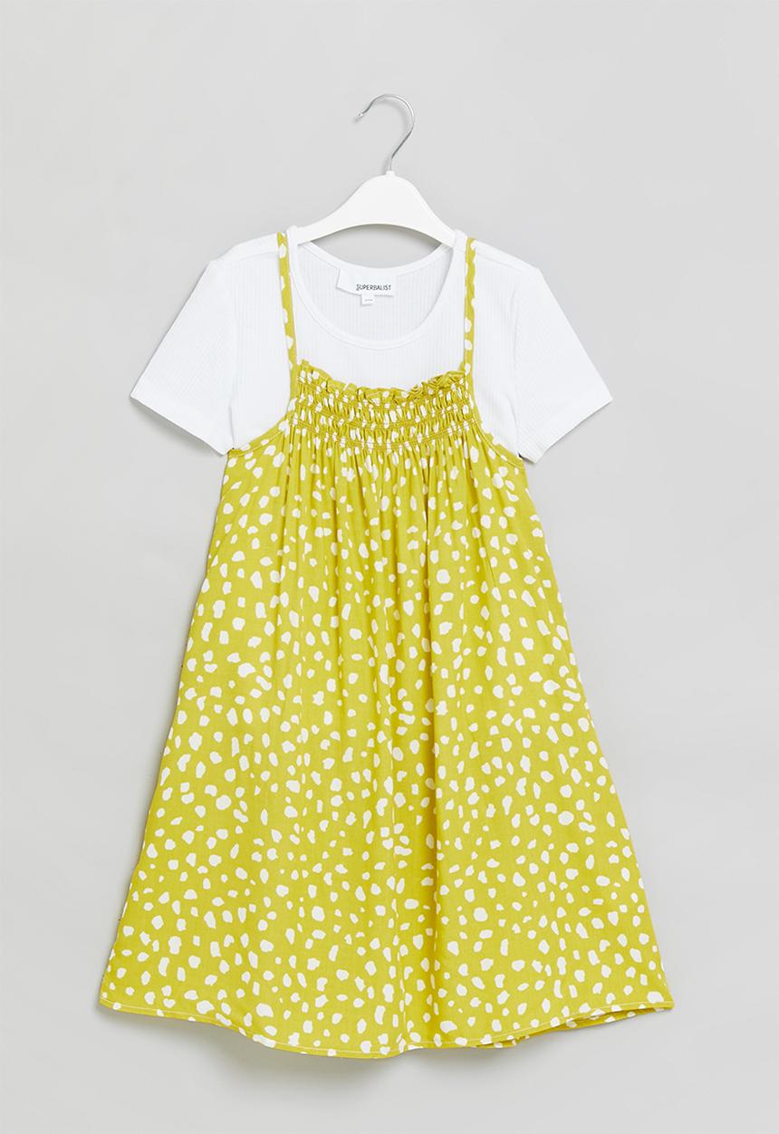 Superbalist - T-shirt pinafore dress - white & yellow