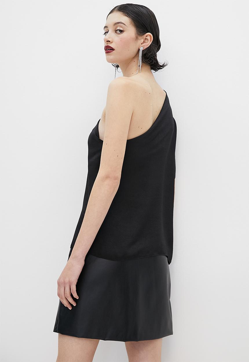 VELVET - Satin off shoulder draped blouse - black