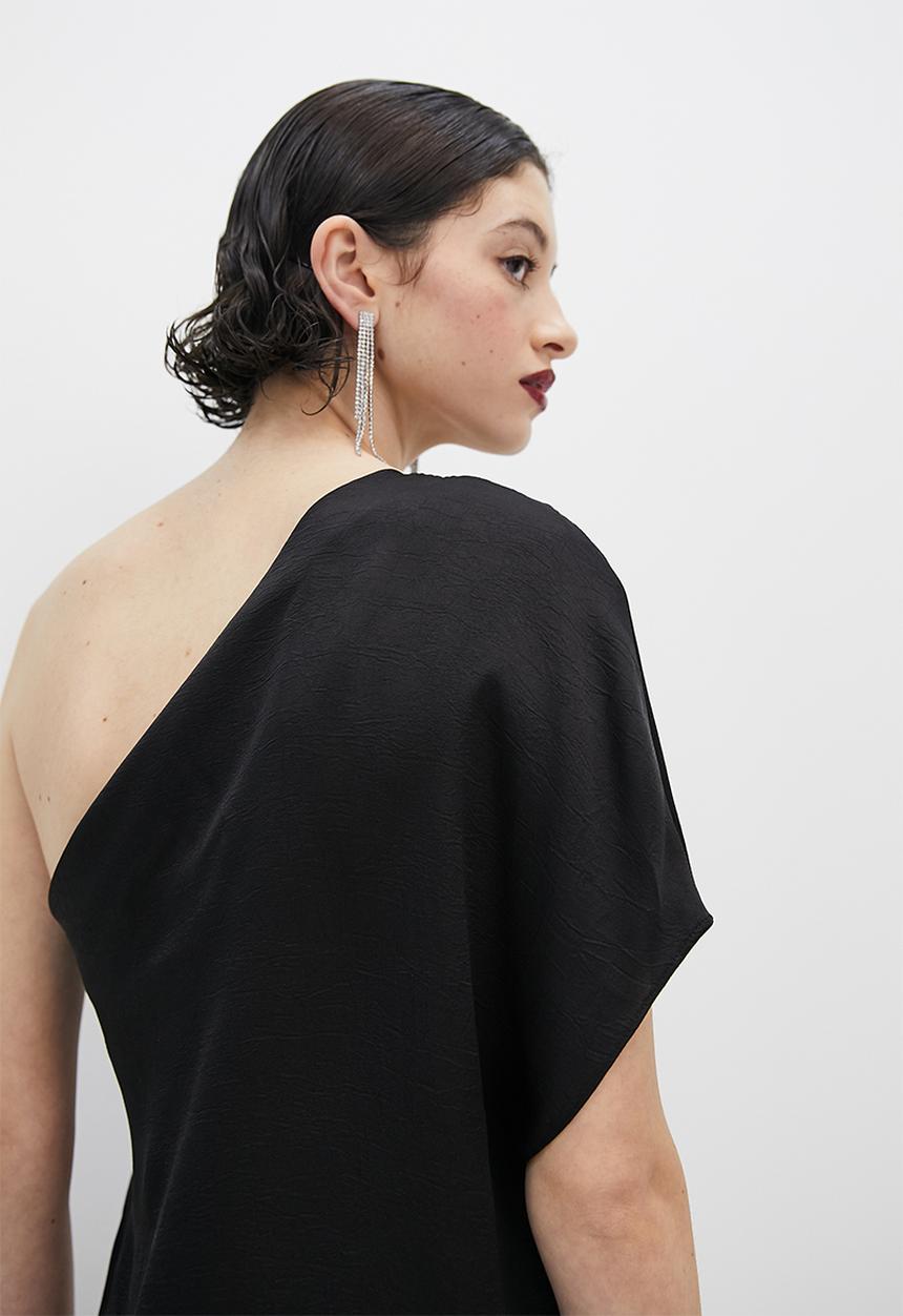 VELVET - Satin off shoulder draped blouse - black