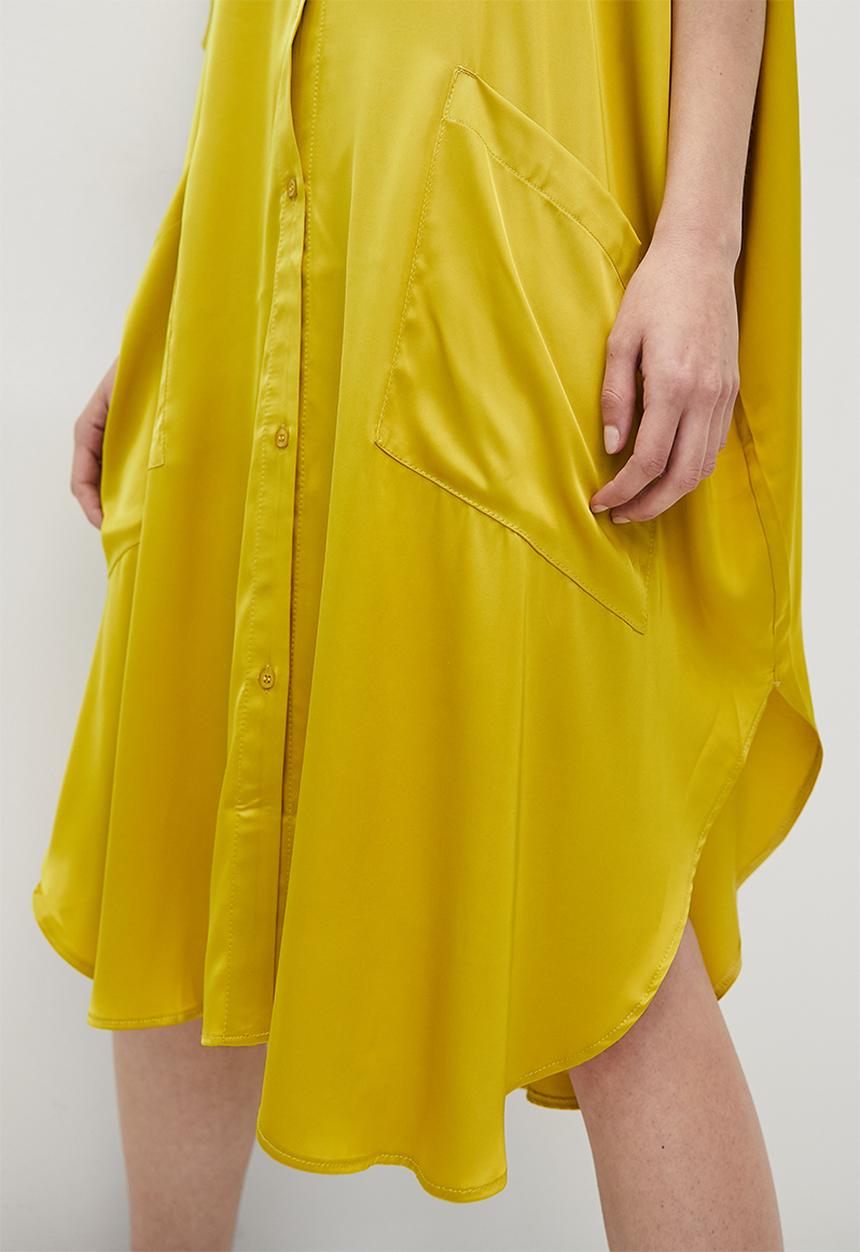 VELVET - Satin button through kaftan dress with slits - sulphur yellow