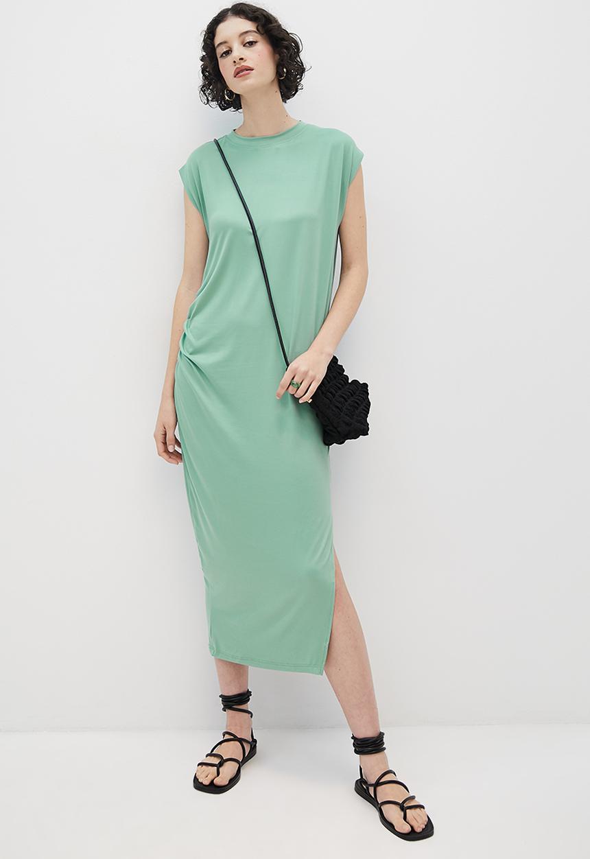 Superbalist - Side ruched column tee dress - seafoam