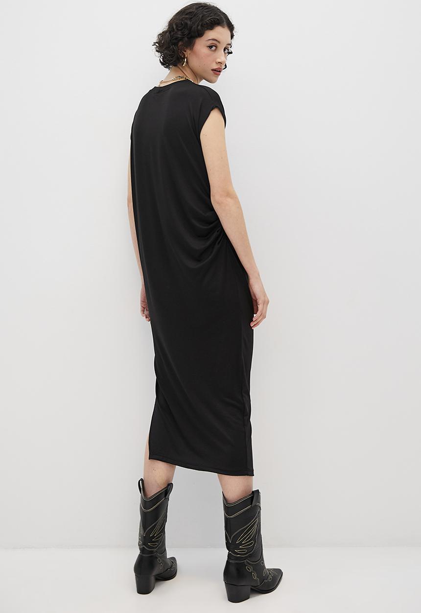 Superbalist - Side ruched column tee dress - black