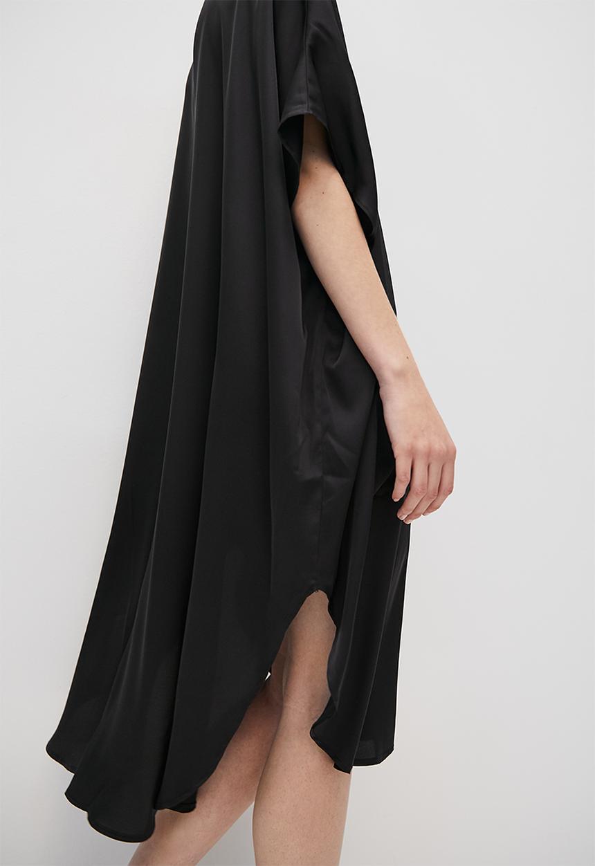 VELVET - Satin button through kaftan dress with slits - black