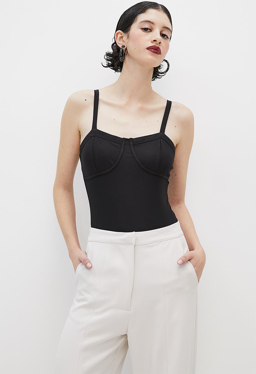 VELVET - Knit corset bodysuit - black