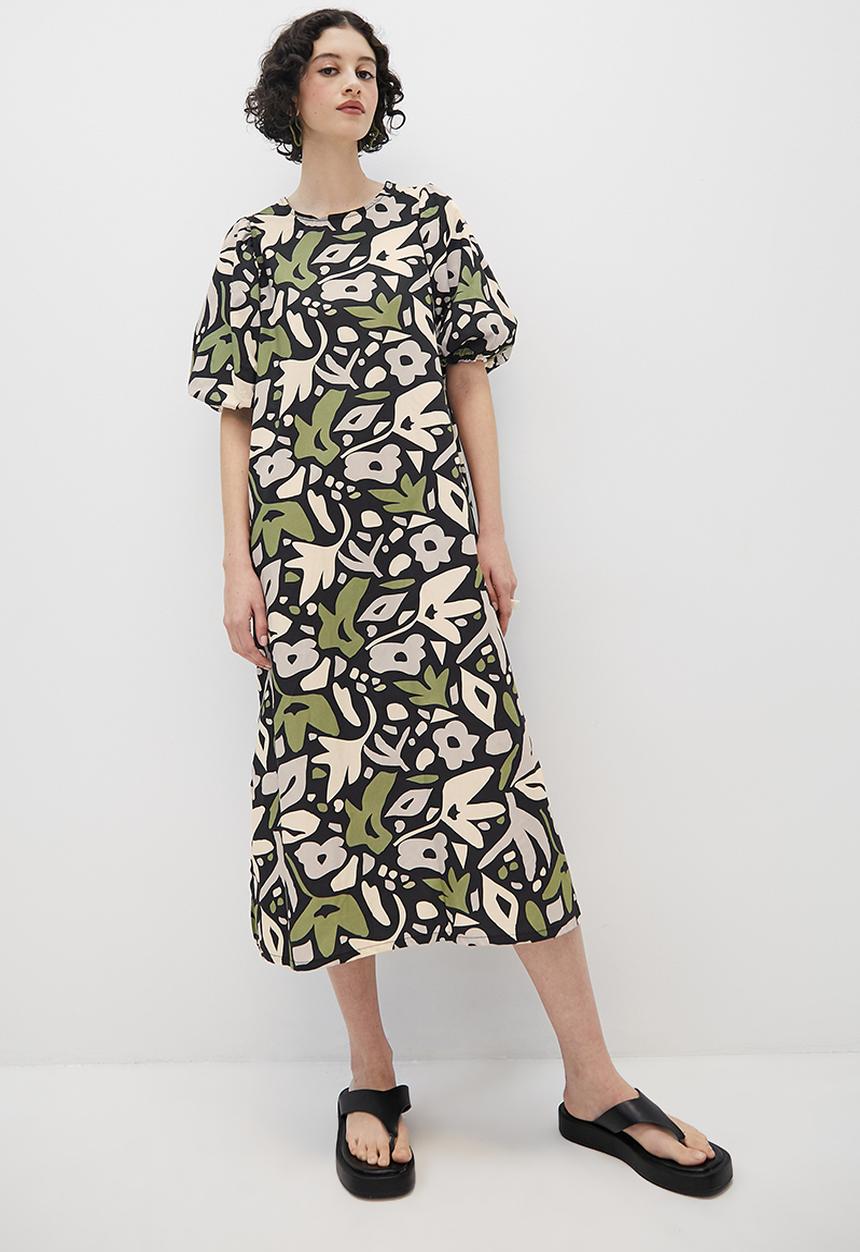Superbalist - Balloon Sleeve Midi - cutout floral leaves