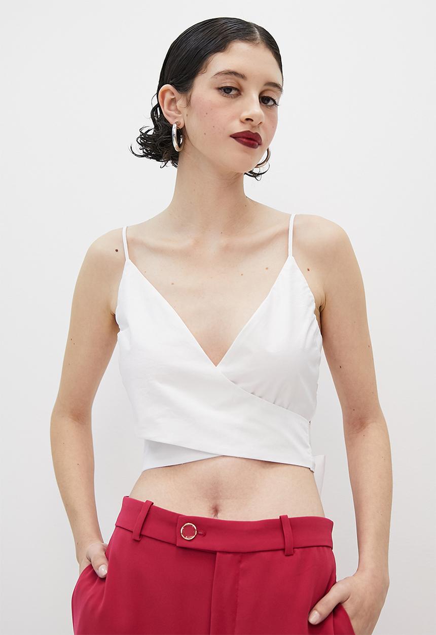 VELVET - Crossover bralette with bow back - white