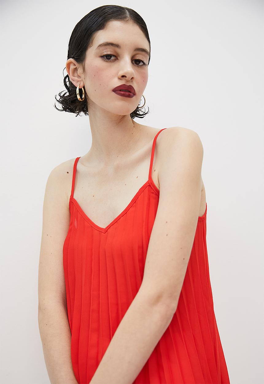 VELVET - Pleated cami blouse - red