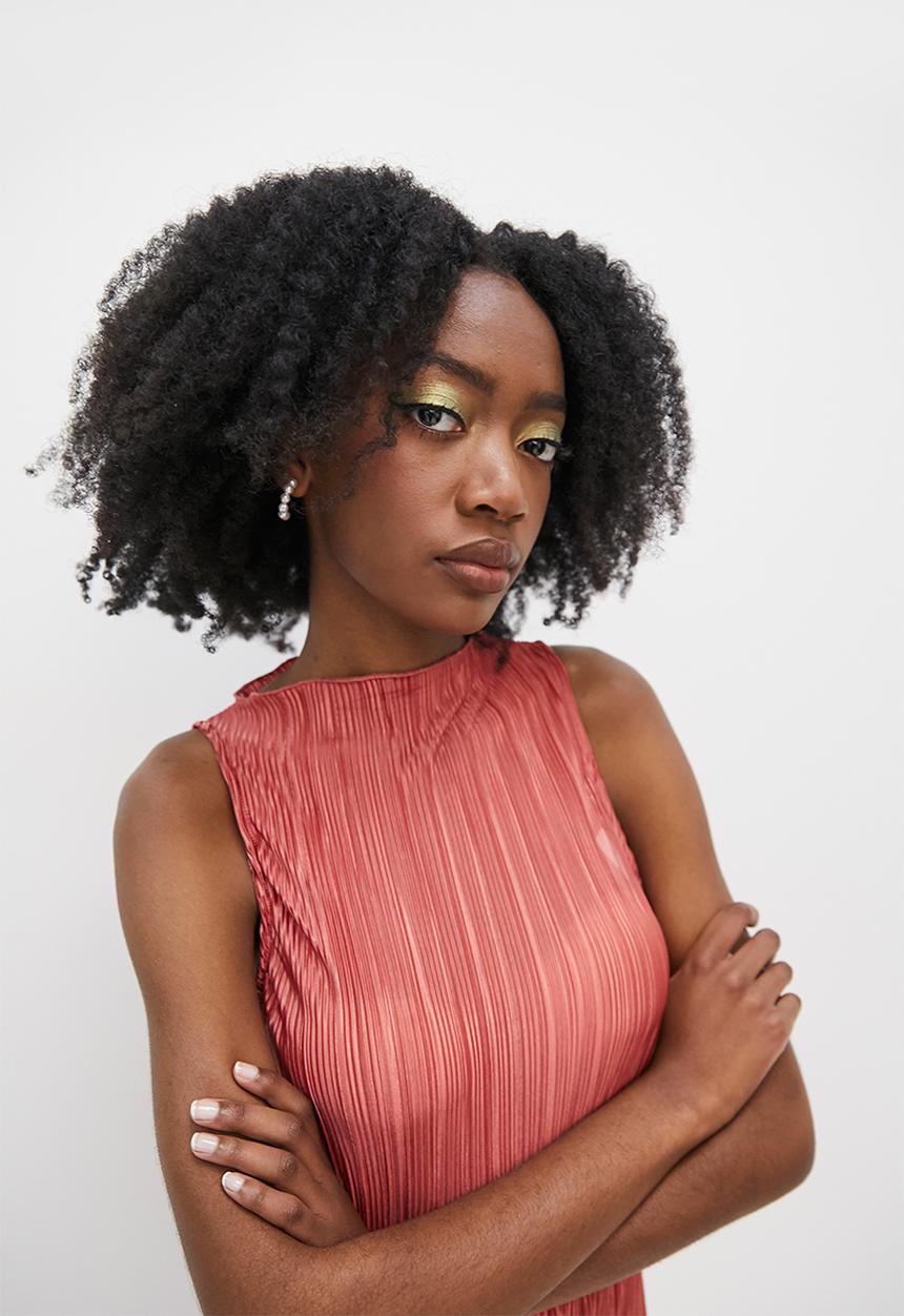 VELVET - Sleeveless funnel neck textured knit column midi dress - rose