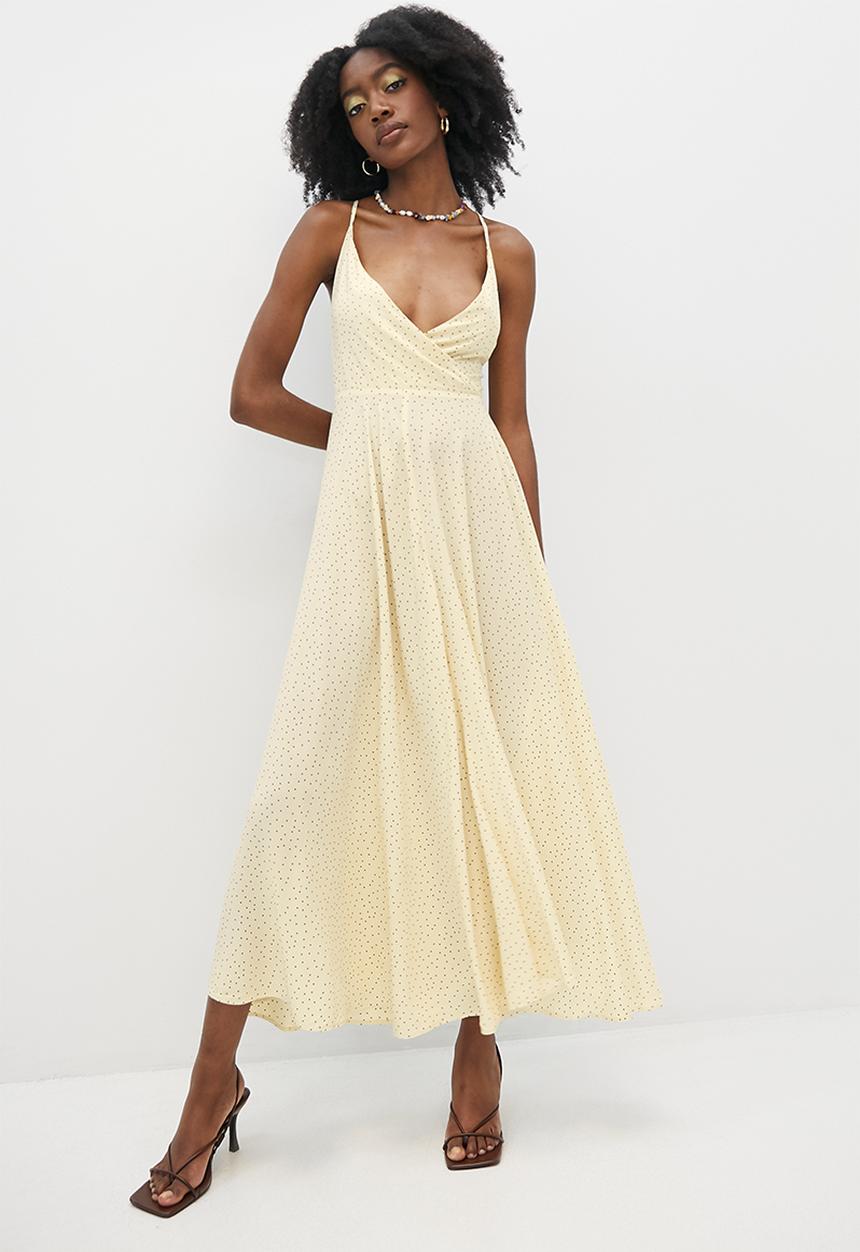 VELVET - Cross over tie back midi dress -  ecru