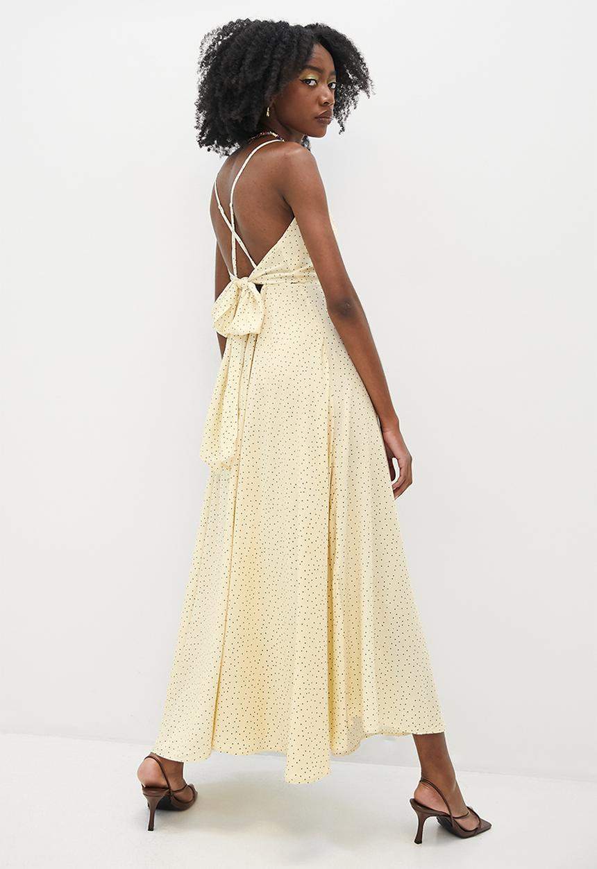 VELVET - Cross over tie back midi dress -  ecru