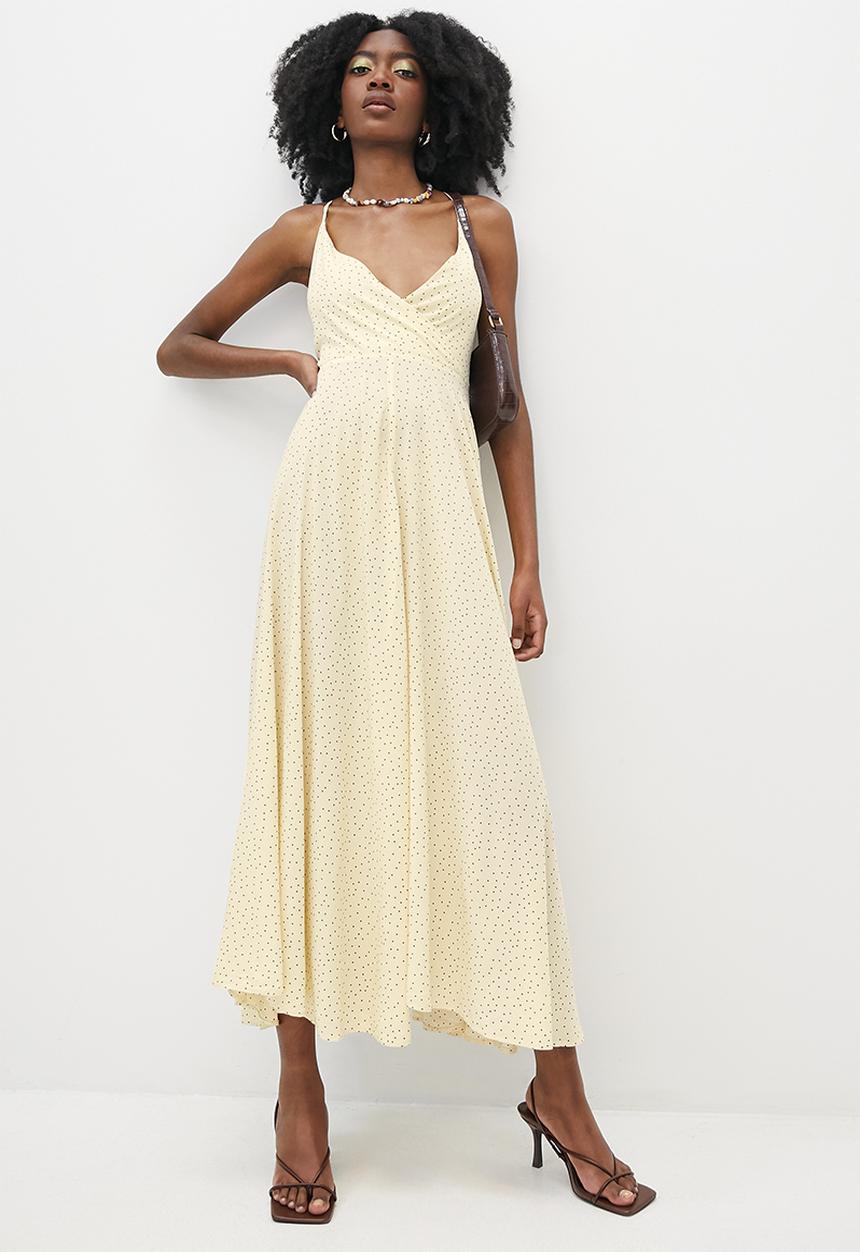 VELVET - Cross over tie back midi dress -  ecru