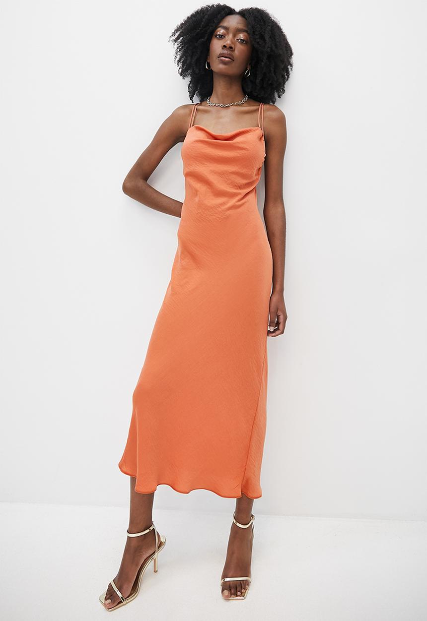 VELVET - Strappy cowl slip dress  - copper coin