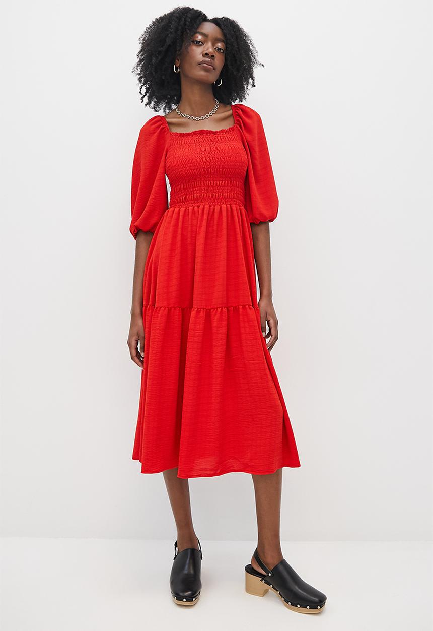 Superbalist - Shirred midi dress - barbados cherry