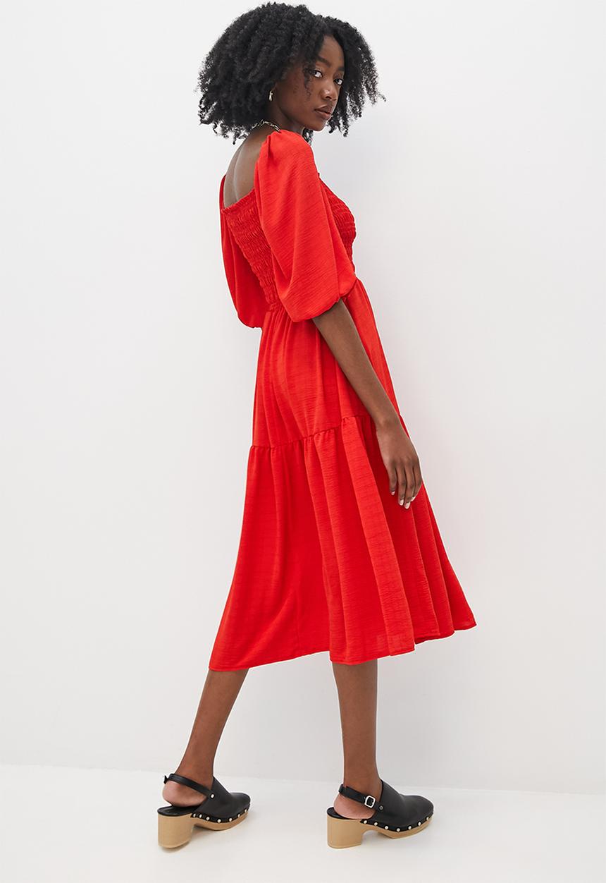 Superbalist - Shirred midi dress - barbados cherry