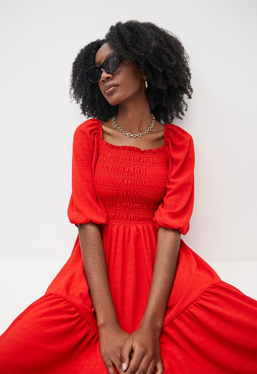 Superbalist - Shirred midi dress - barbados cherry