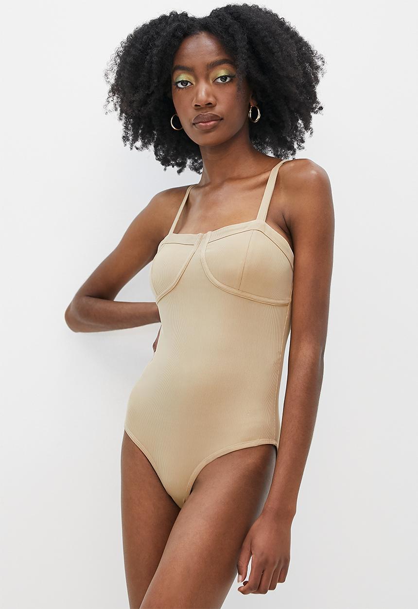 VELVET - Knit corset bodysuit - latte