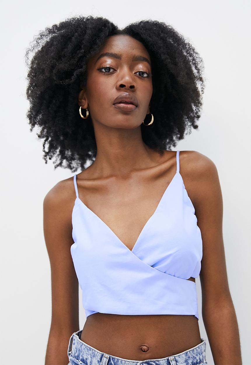VELVET - Crossover bralette with bow back - pale blue