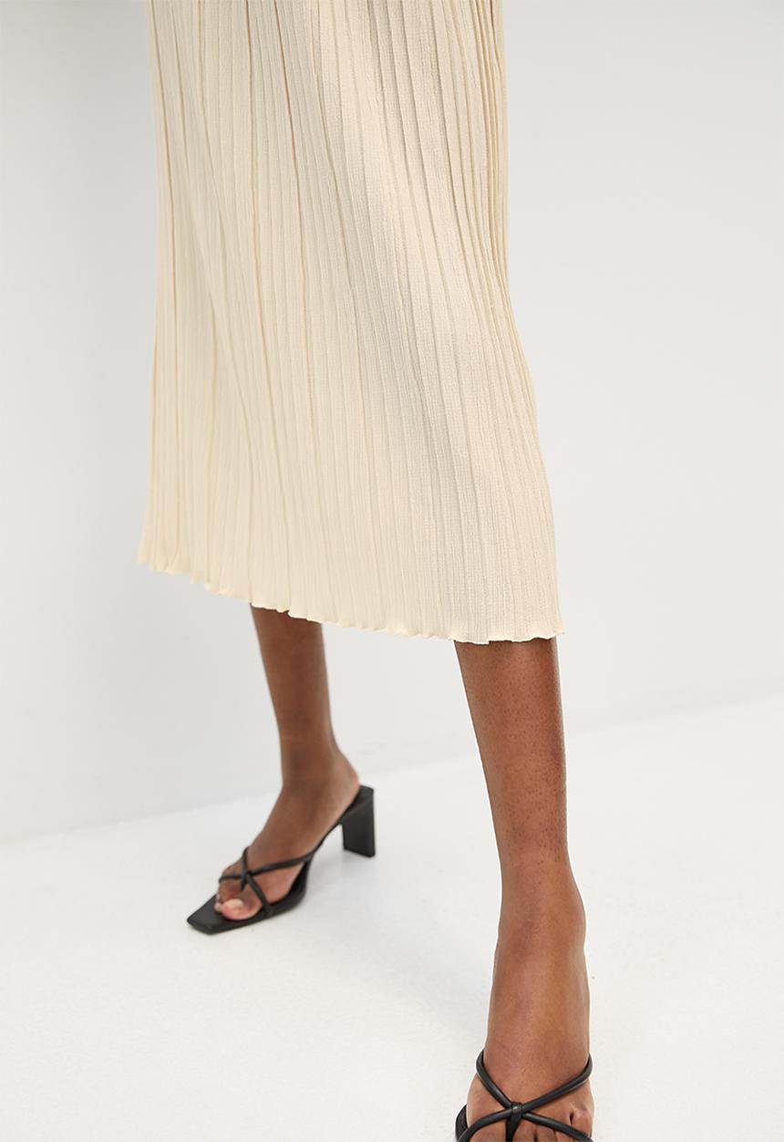 VELVET - Knit pleated midi skirt - stone
